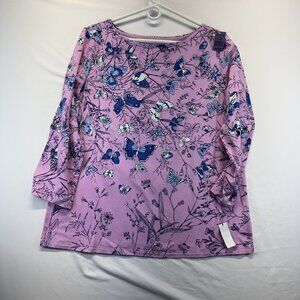 Talbot Tee Women Sz XL Butterfly ¾ Sleeve Long